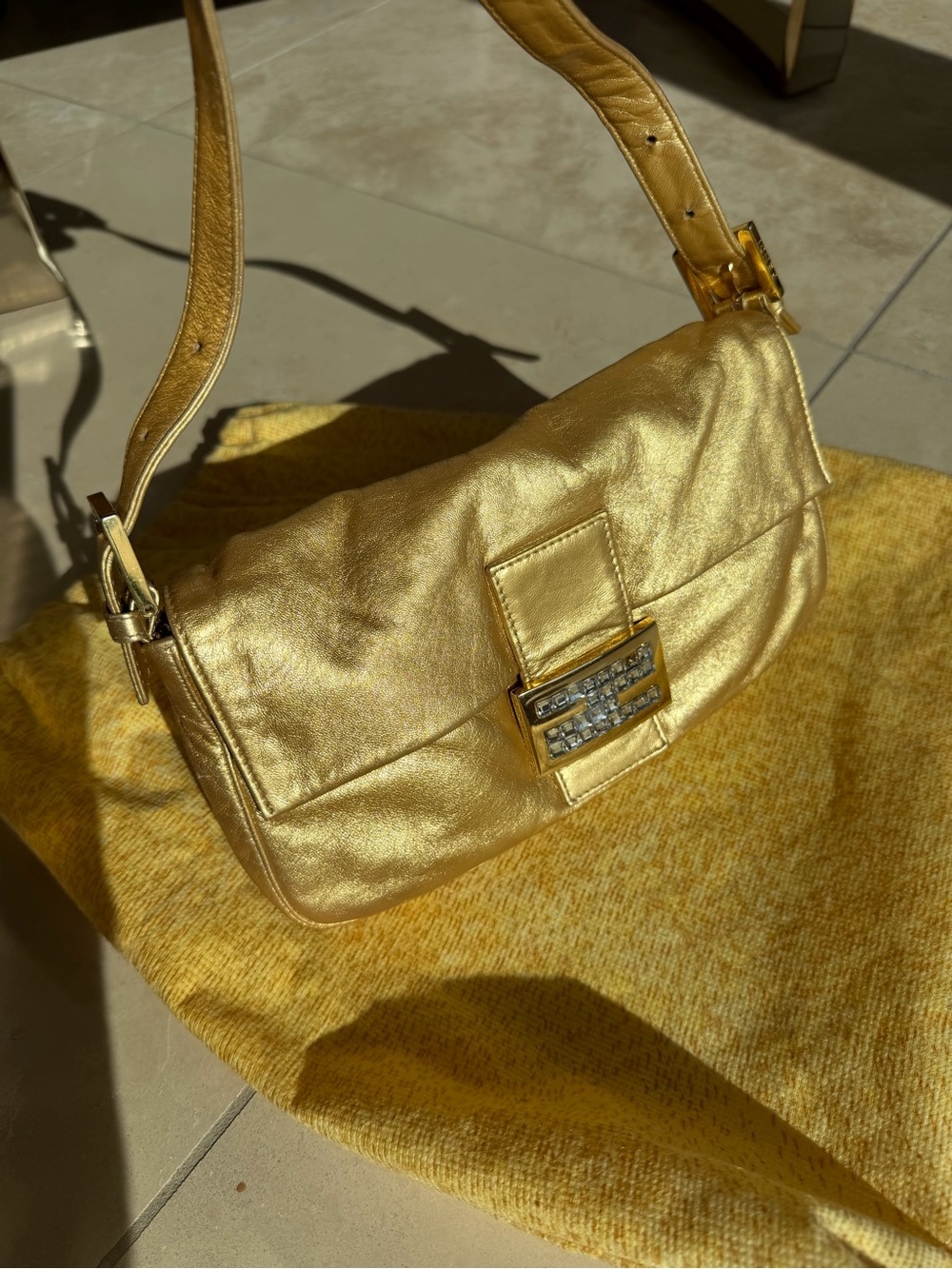 Vintage Fendi Baguette Bag, Gold Leather. As seen on Samantha in Sex & the City